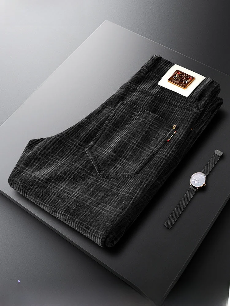 

Мужские вельветовые брюки в клетку, зауженные, повседневные, прямого кроя, простые, универсальные, осенне-зимние, черные, модные