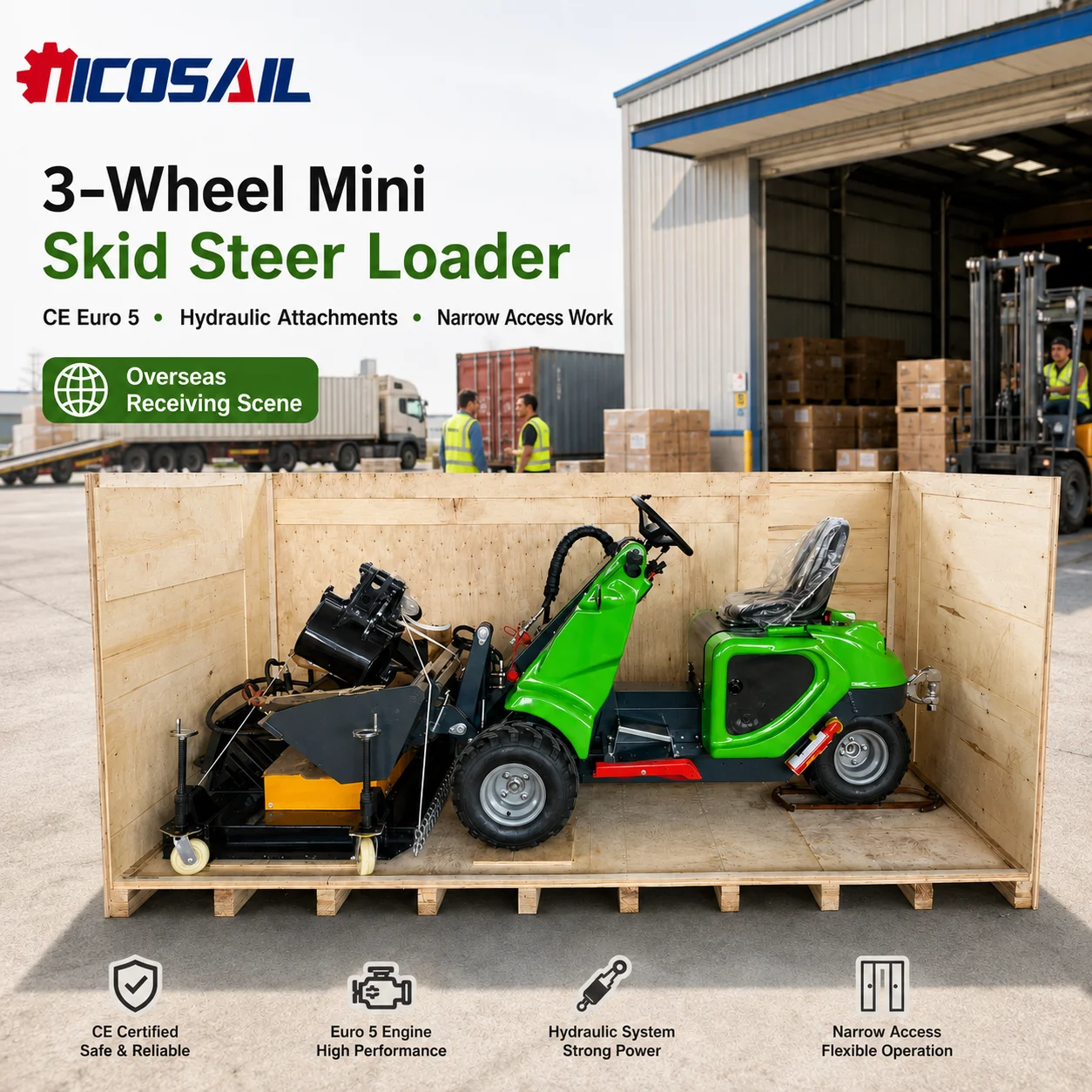 OEM Custom 3-Wheel Mini Skid Steer Loader CE Euro 5 with Hydraulic Attachments for Narrow Access Work