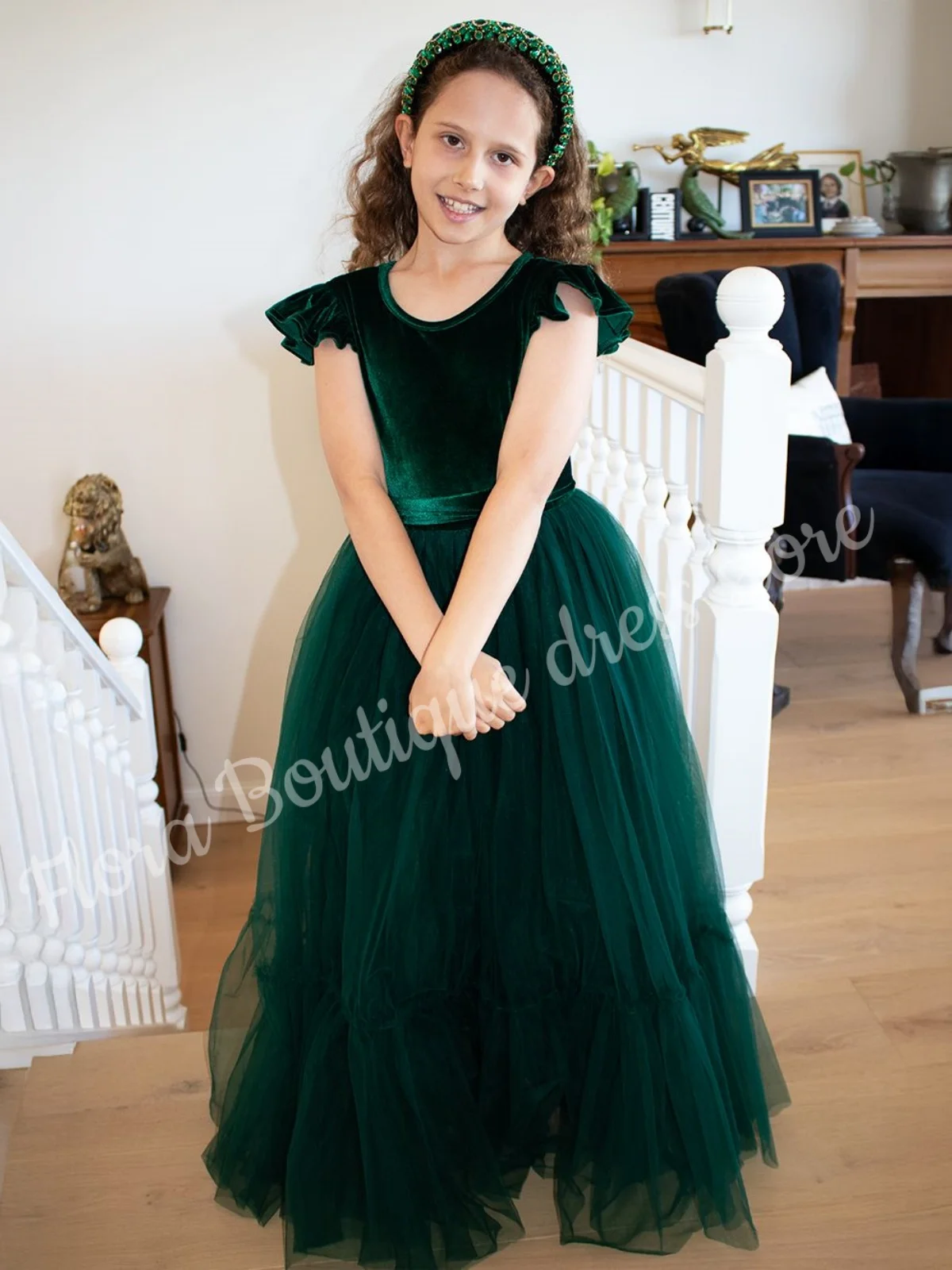 새로운 십대 꽃 소녀 드레스 벨벳 튤 짧은 플레어 소매 공주 파티 웨딩 드레스와 새시 크리스마스 맞춤형