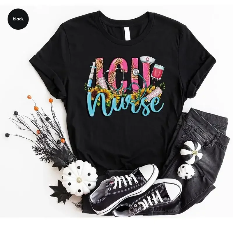 ICU-Krankenschwester-T-Shirt für die Intensivstation zur Wertschätzung, Leopardenmuster