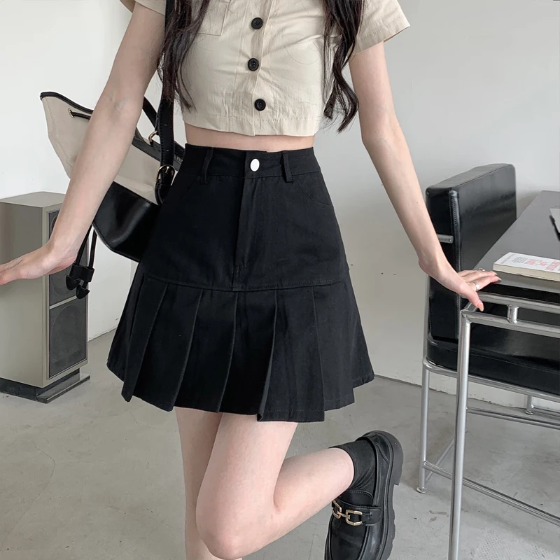 High Waist Denim  Skirt Women's Sli Slimming plus Size Pleated Wrap around a Line f Length Skirts for Autumn