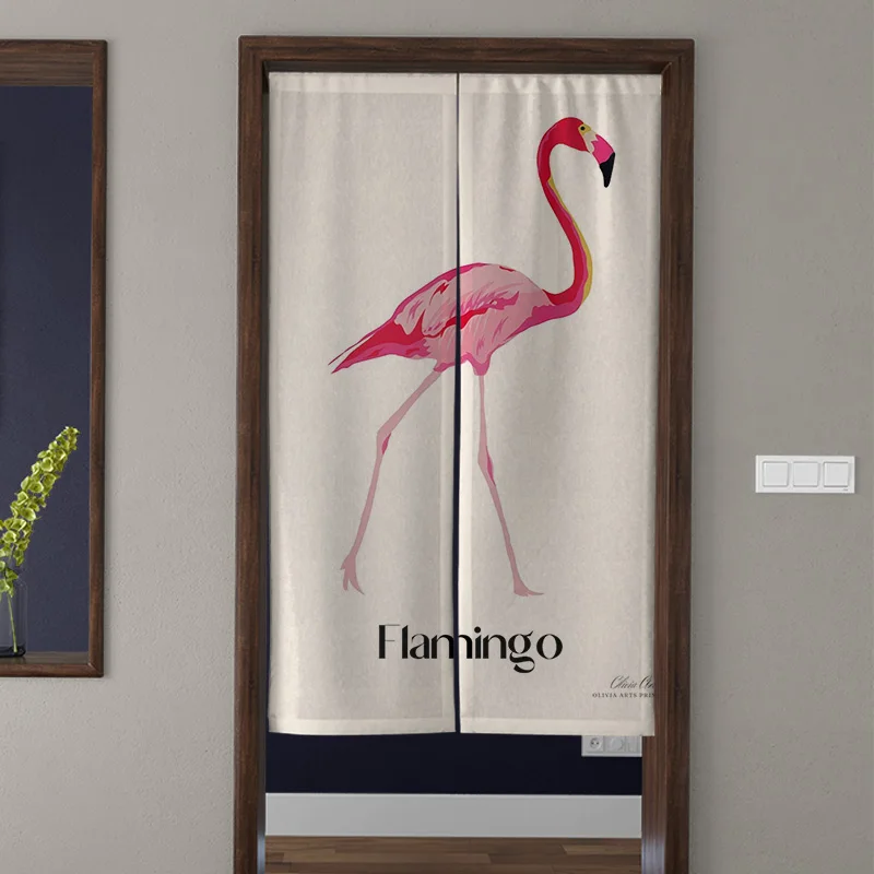 Door Curtain Noren Room Partition Privacy Protection Pendant Japanese Kitchen Decoration Household Multi Size animals flamingos