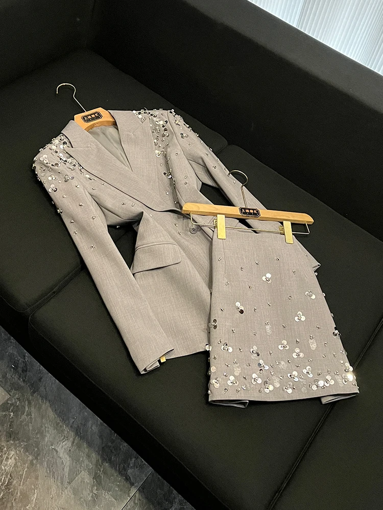 

ey Suit Skirt Set Faionable iny Sequin Heavy Embroidery Two-Piece Set Women's Busin Casual Outfit Autumn 2025 China ...