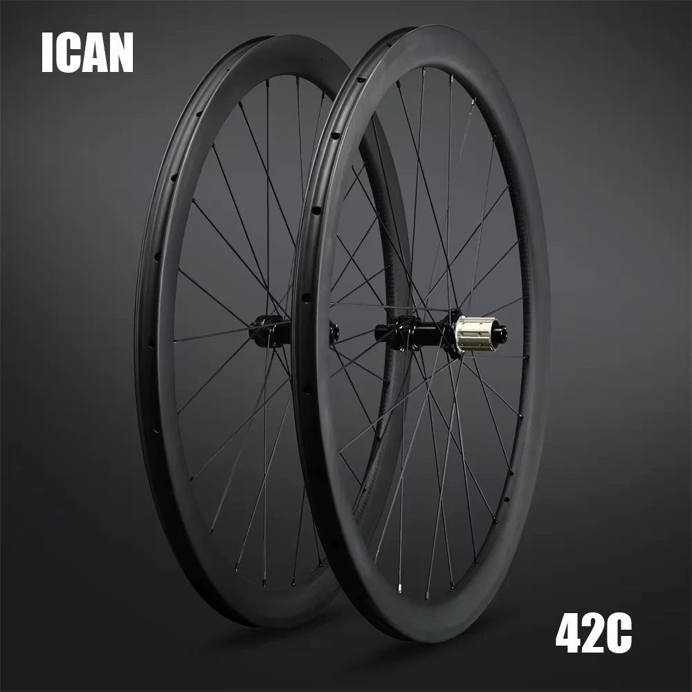 

ICAN Carbon fiber Gravel Disc Brake 42C Wheels D24/DT24 Hubs UD Matte 24/24 Holes Cyclocross Wheelset With Asymmetric Add Spokes