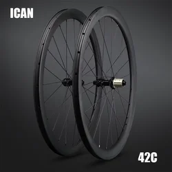 ICAN Carbon fiber Gravel Disc Brake 42C Wheels D24/DT24 Hubs UD Matte 24/24 Holes Cyclocross Wheelset With Asymmetric Add Spokes