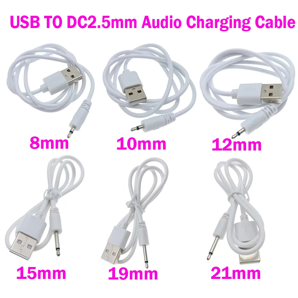 USB Power Charging Conectores Spare 2.5mm USB DC Charger Adapter for Rechargeable Massagers Fast Charging Cable 8-21mm