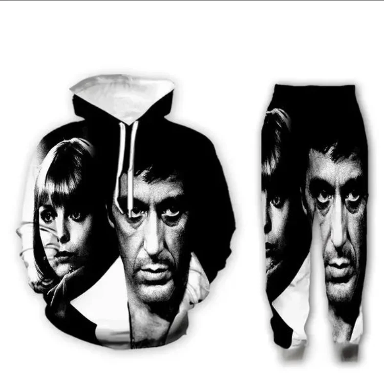 Neueste Film Scarface Männer Hoodies Hosen 2 stücke Sets 3D Druck Frauen Pullover Trainingsanzug Outfits Casual Paar Sweatshirt Jogger Anzug