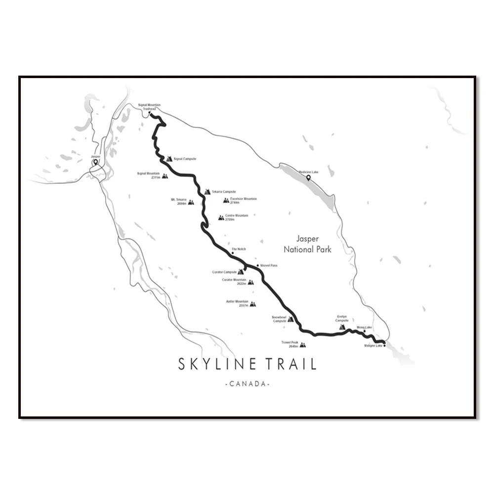 Skyline Trail Map, Canada Hiking Poster Wall Art Canvas Print Home Decor, Relive Your Adventures