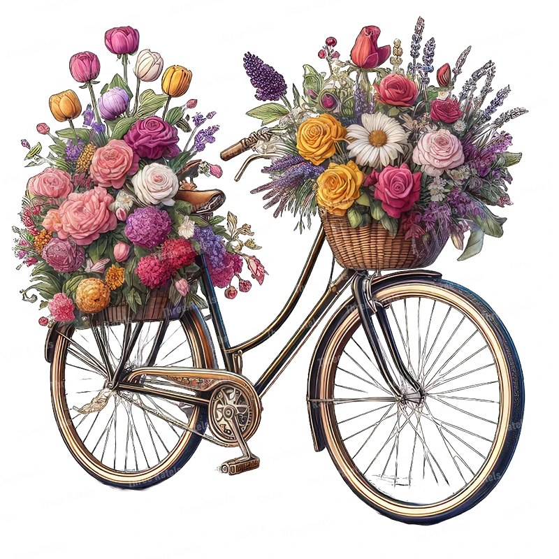 Three Ratels QCF350 Rural style retro Flower bicycle Art wall Stickers for home Decoration Kitchen tile decals