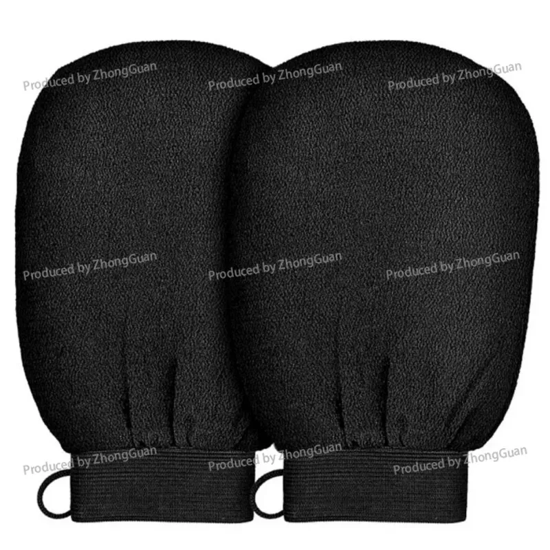 2-pack Black Single-layer Exfoliating Bath Towels for Men - Coarse Sand, Thin, Double-sided Scrubbing, Dust Removal