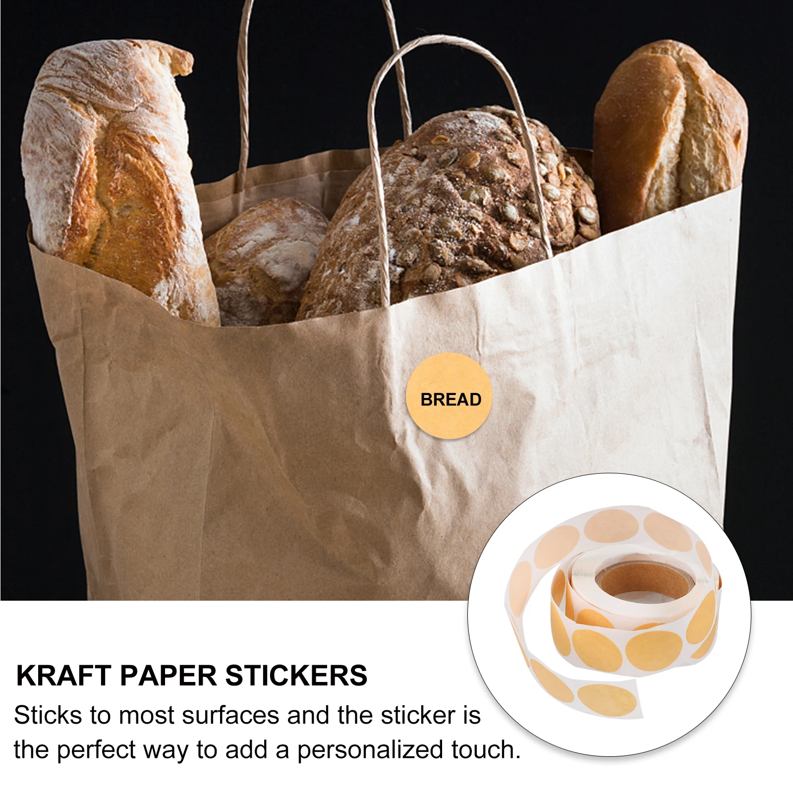 

2 Rolls Round Coding Label Stickers Kraft Paper DIY Self-Adhesive Present Tags for Office Warehouse Storage Bottle