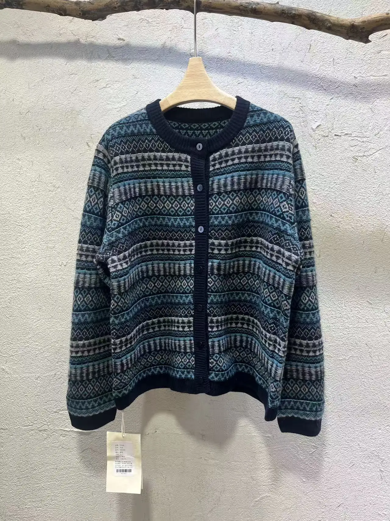 

Кардиган из 100% шерсти с скандинавским узором, теплый вязаный, с длинными рукавами, круглым вырезом, влагоотводящий, художественный дизайн