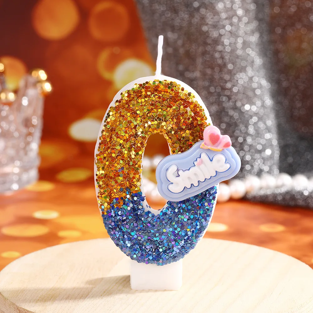 Smlle Blue Gold Sequined Digital Birthday Candles Cartoon Little Boy Birthday Candles Dessert Cake Atmosphere Decoration Plug-in