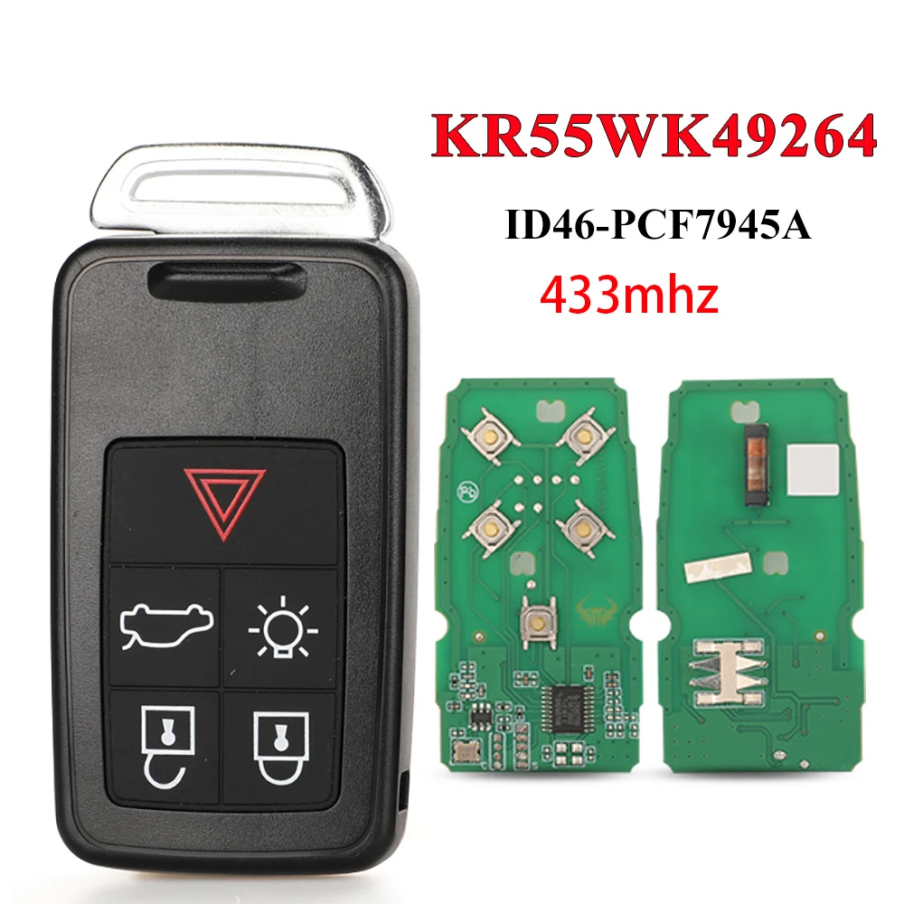 

Jingyuqin 5 кнопок KR55WK49264 434 МГц ID46 чип дистанционного ключа умный автомобильный брелок для Volvo XC60 S60 S60L V40 V60 S80 XC70 KYDZ