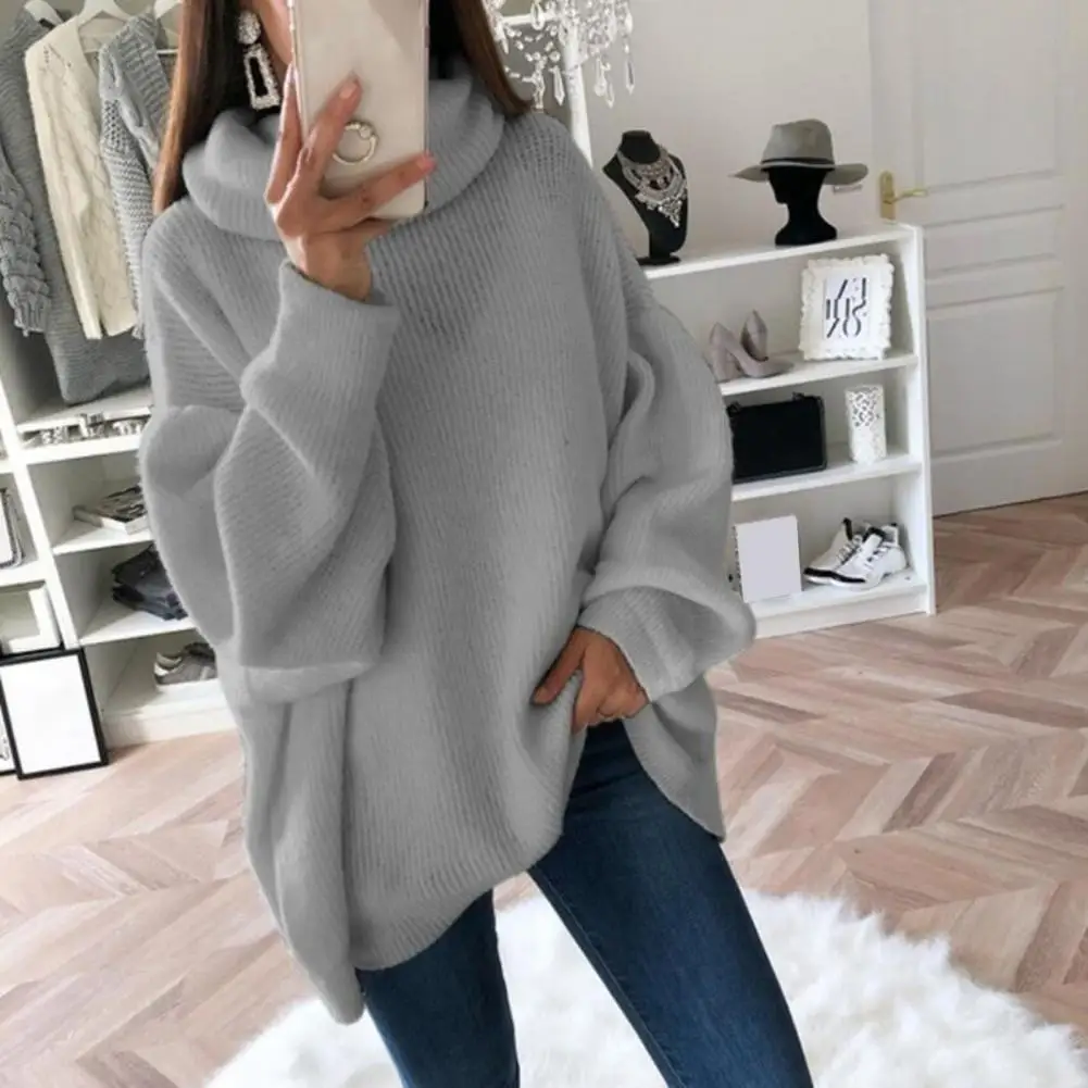 Women Long Sleeve Turtleneck Knitted Sweater Pull Femme Oversized Sweater Fall Solid Color Sweater Jumper Female Clothing