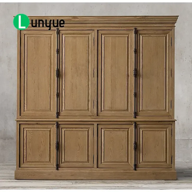 Solid Oak Wardrobe American  European Villa Bedroom Furniture French Country Retro Single Door Storage Cabinet Home
