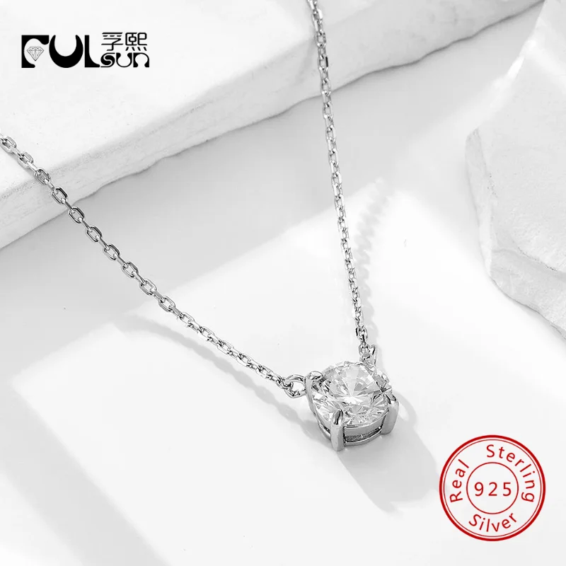 925スターリングシルバー14kゴールドメッキラウンドソリティアcz細チェーンネックレス女性用華奢なジュエリー