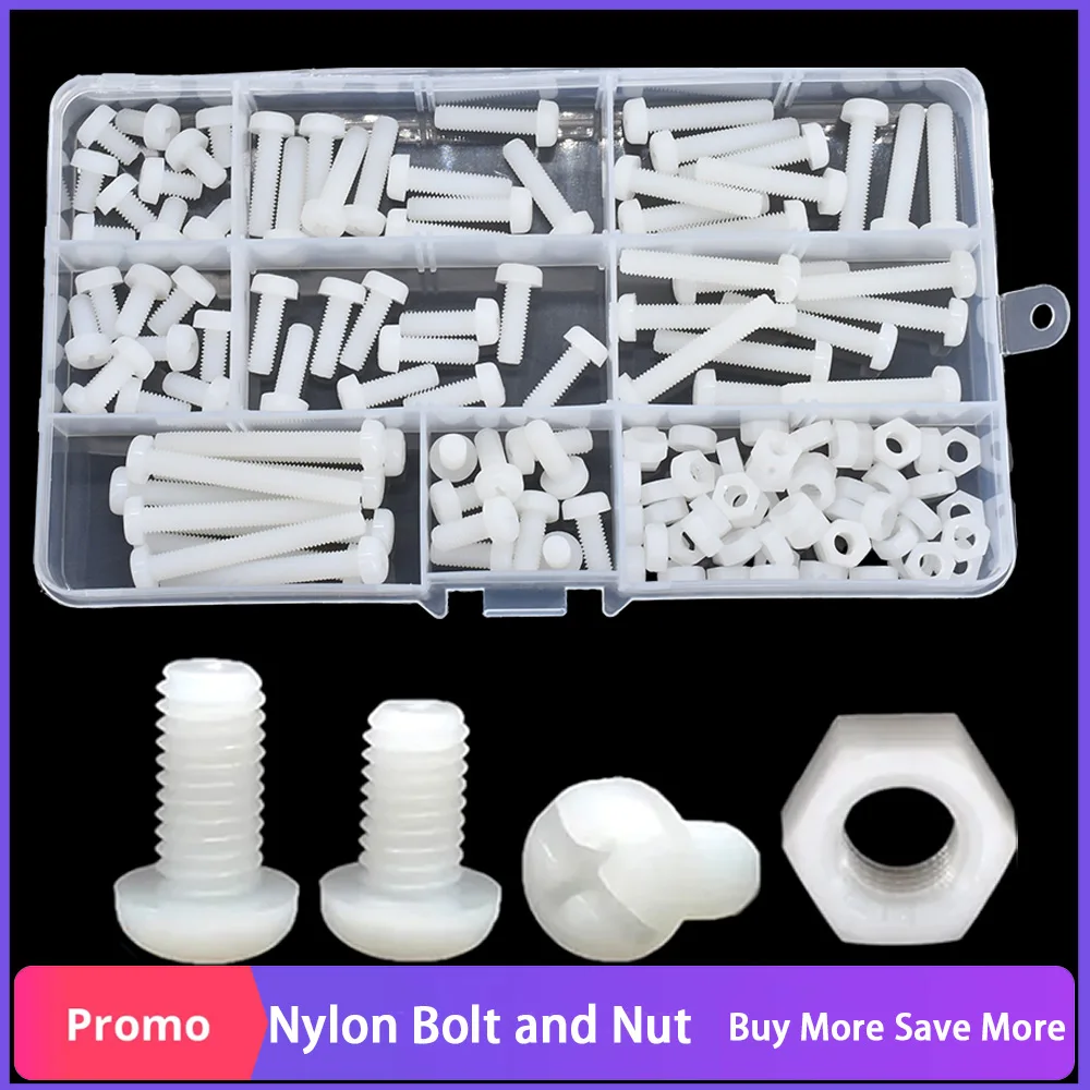 M2 m2, 5 m3 m4 m5 m6 Schraube und Mutter Set weiß Nylon Kunststoff Maschine Schraube Kreuz Rundkopf Phillipis Schraube Klassifizierung Box Kit