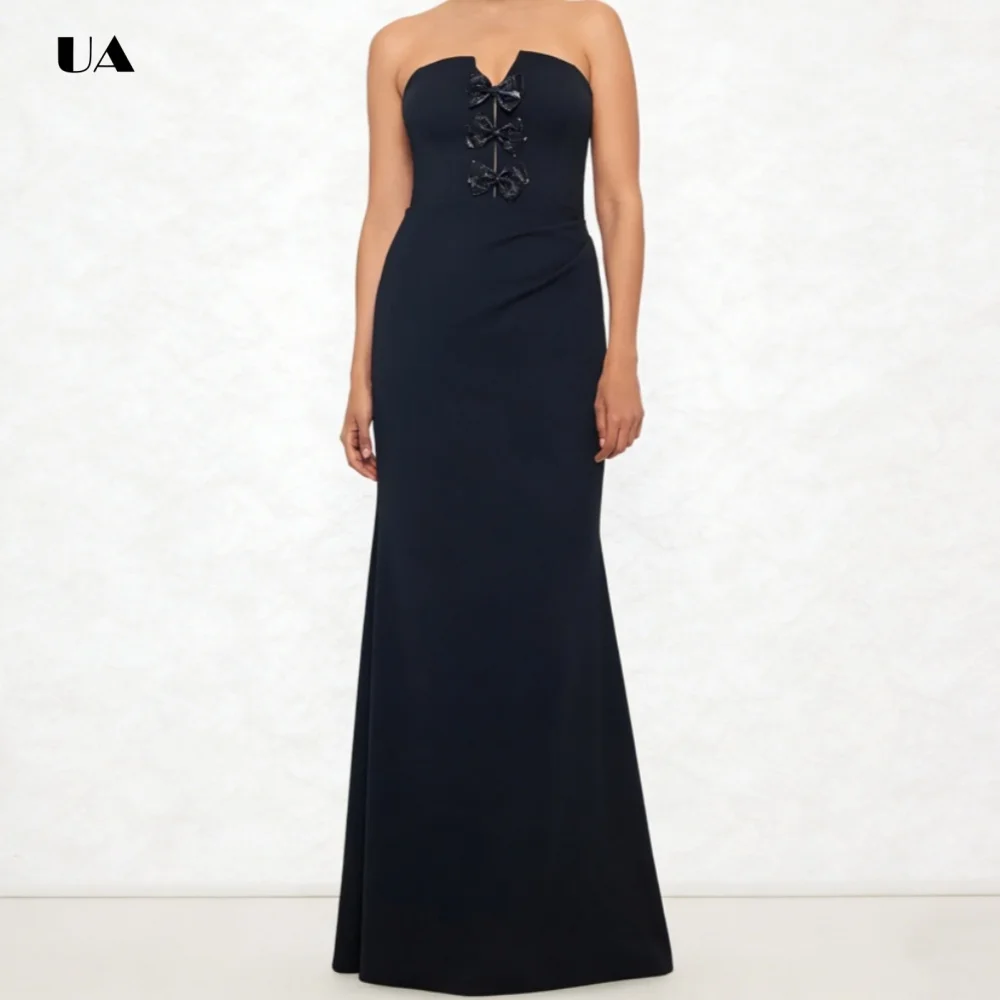 Vestido de fiesta de sirena sin tirantes con tres lazos de terciopelo, vestidos de noche Spendex sólidos para mujer, elegante vestido de fiesta personalizado