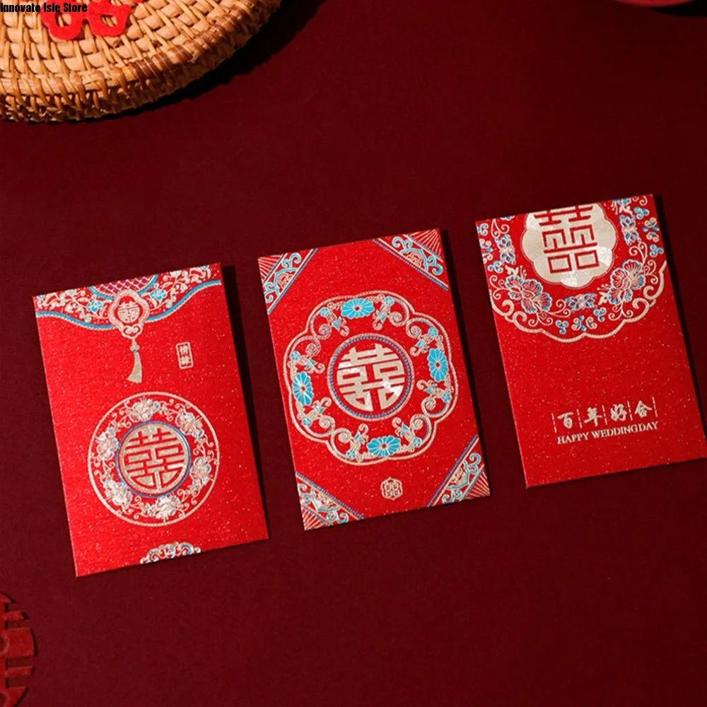 20pcs New Trendy Multiple Patterns Money Pocket Best Wishes Good Luck Red Envelope Lucky Money Blessing Bag Party Gifts
