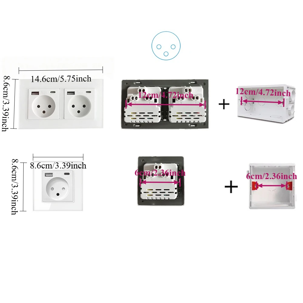 FUNAYA 16A Israel Wall Power Socket with Type-c USB Israeli Plug Crystal Glass Panel Electrical Outlet Power Socket for Home