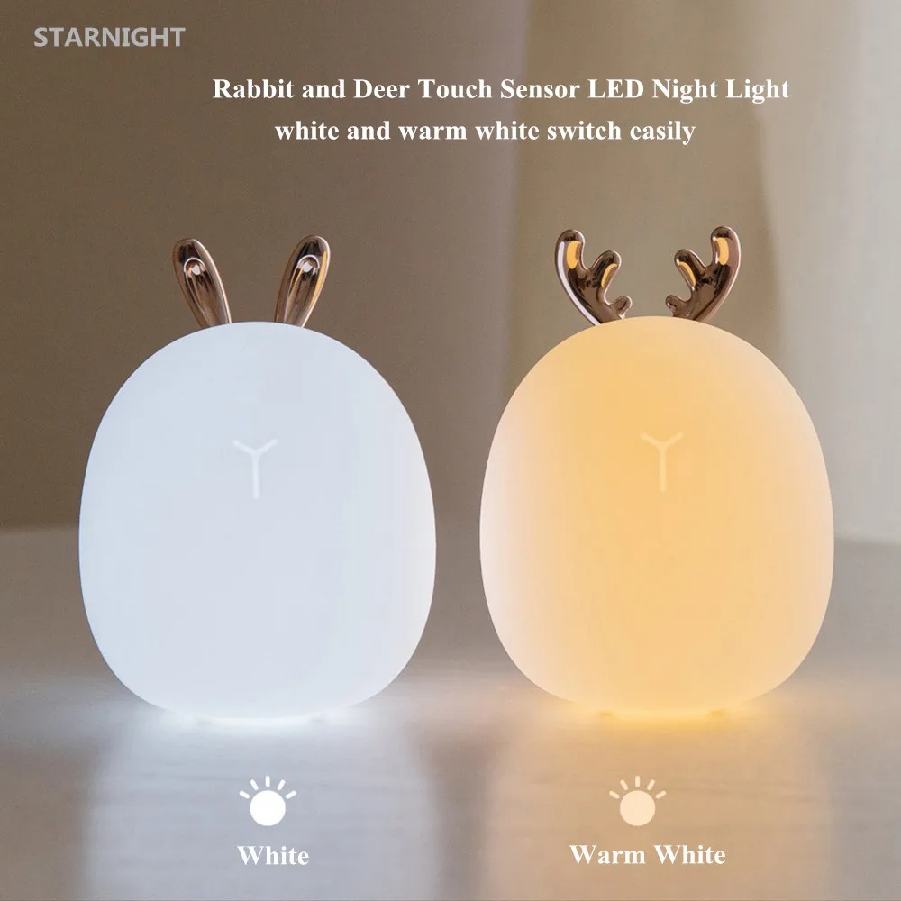 

Deer Rabbit LED Night Light Touch Sensor 2 Colors Dimmable USB Rechargeable Silicone Table Lamp for Children Baby Gift