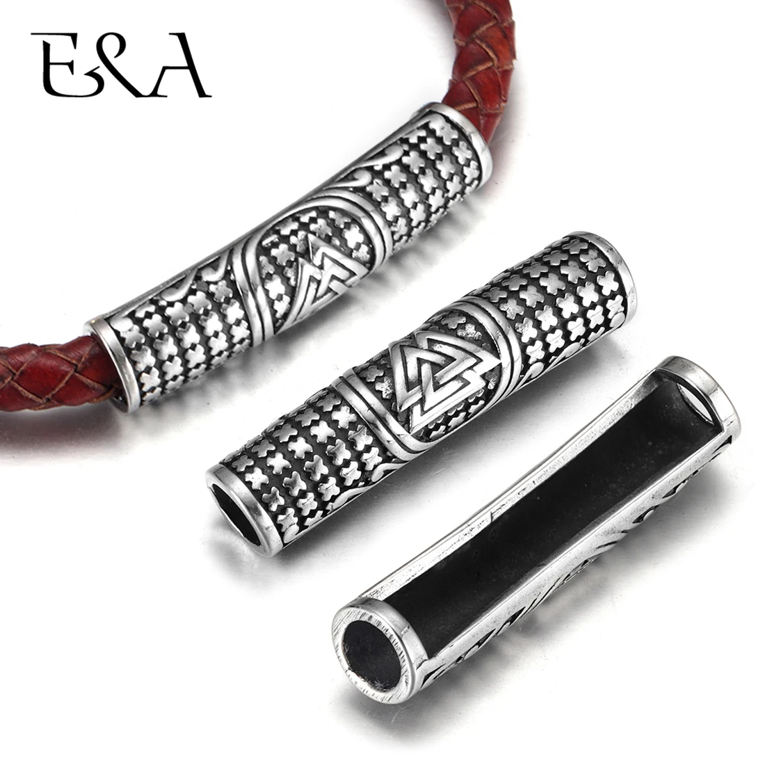 Stainless Steel Viking Tube Beads Hole fit 6mm Cord Slider Charm for Leather Bracelet Making Jewelry DIY Accessories