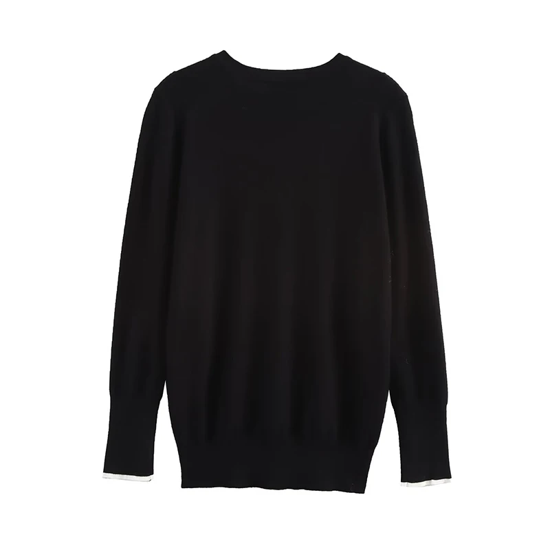 YENKYE Women Casual O Neck  Long Sleeve Knitted Pullovers  Autumn Winter Black White Basic Bottoming Sweaters