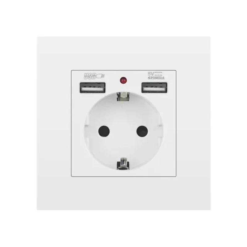 VISWE EU Usb wall socket 86mm*86mm PC Panel Type c and USB Plug Output 5V 2A,16A 250V Outlet Suitable for European standard box