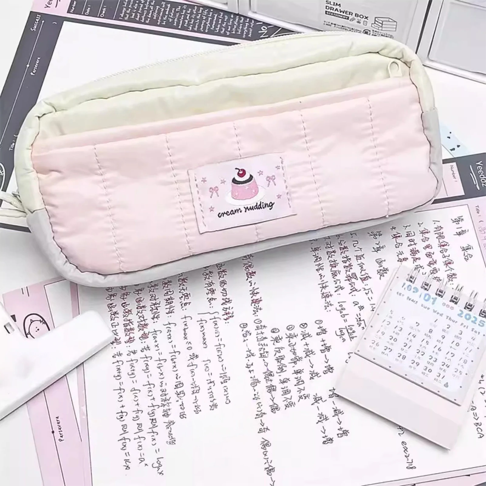 Pencil Case Aesthetic School Organizer for Students Color Block Waterproof Polyester Stationery Pouch Large Capacity Cute