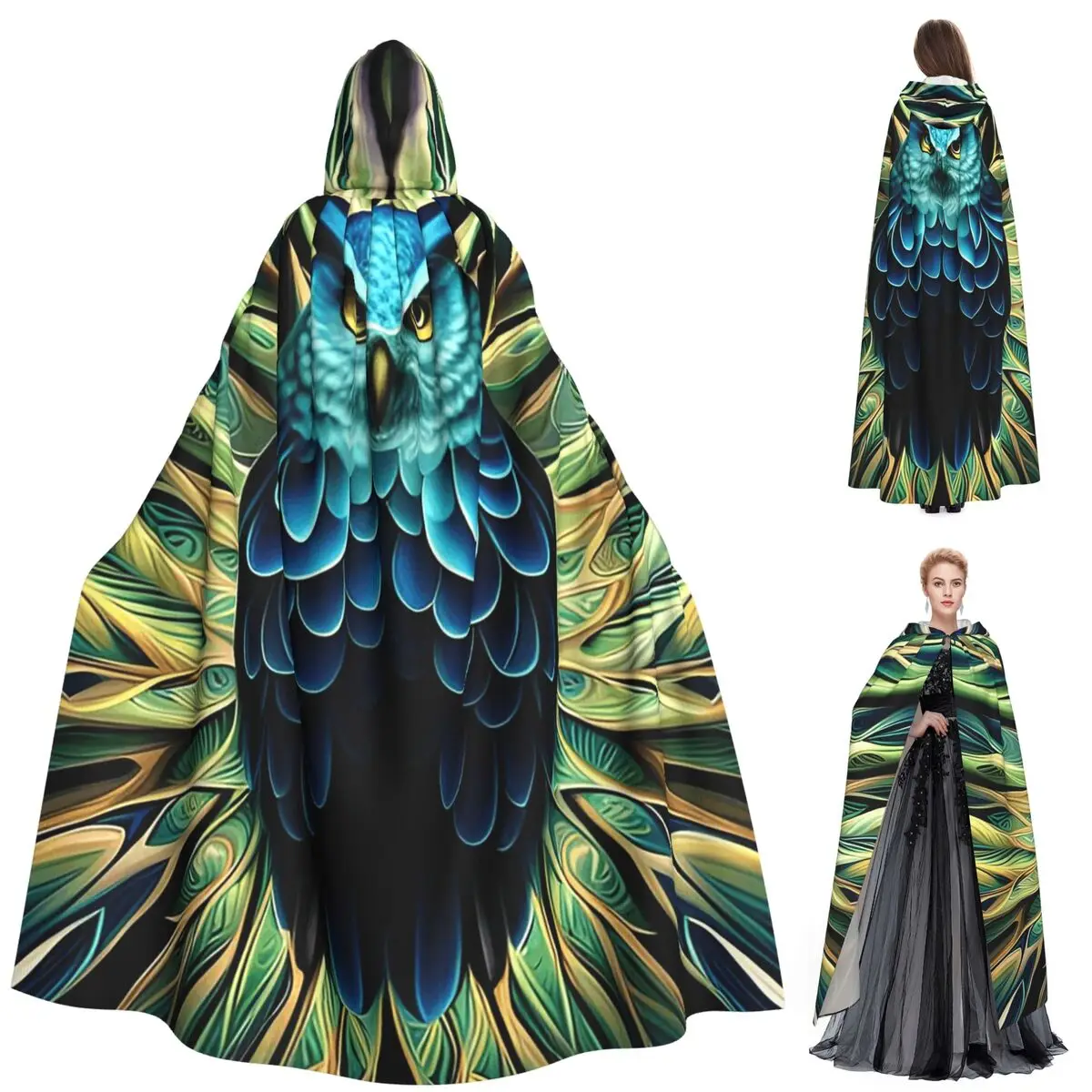 

Native Mandala Owl American Long Hooded Cloak Witch Medieval Costume Cosplay Cape HalloweenParty Adult Unisex