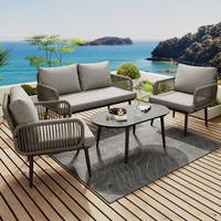 Garden lounge chair set, garden furniture set with cushions, 2-seater sofa, 2-armchair and coffee table, galvanized steel, grey
