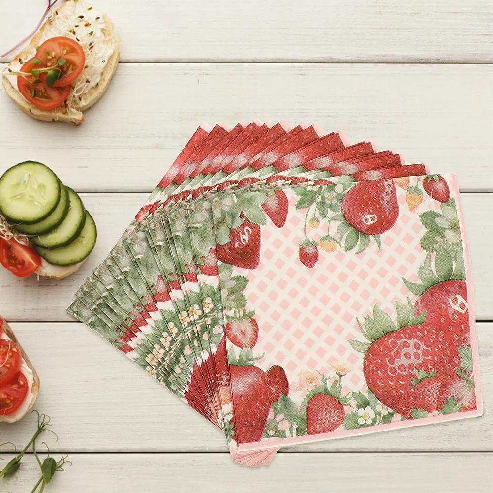 

Baby Shower Decorations Strawberry Printed Napkin Bridal Table First Birthday Strawberries