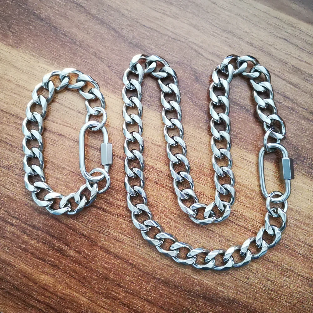 15mm Stainless Steel Miami Cuban Chain Choker Necklace Bracelet Mens Jewelry Set for Husband .father .boyfriends 24inch + 8.66in