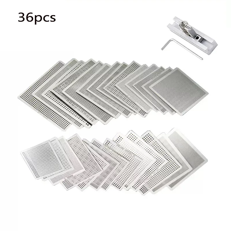 New Heat BGA Reball Reballing Net  universal Stencils Template Set Kit Silver Steel Welding Fluxes with stand