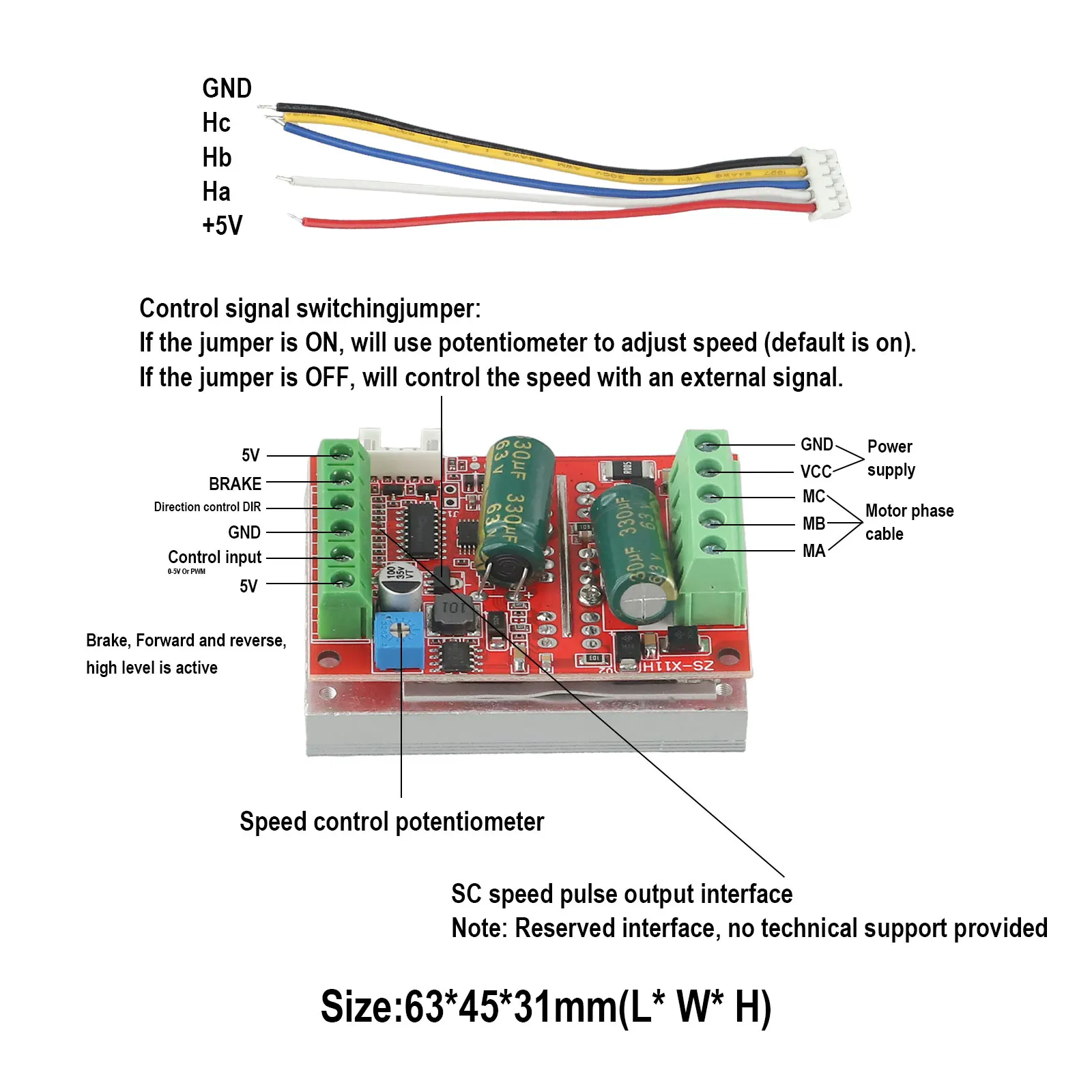 

High Performance Brushless DC Motor Driver 450W Controller for 12V/24V/48V Motors with Hall Effect Sensors and Safety Features