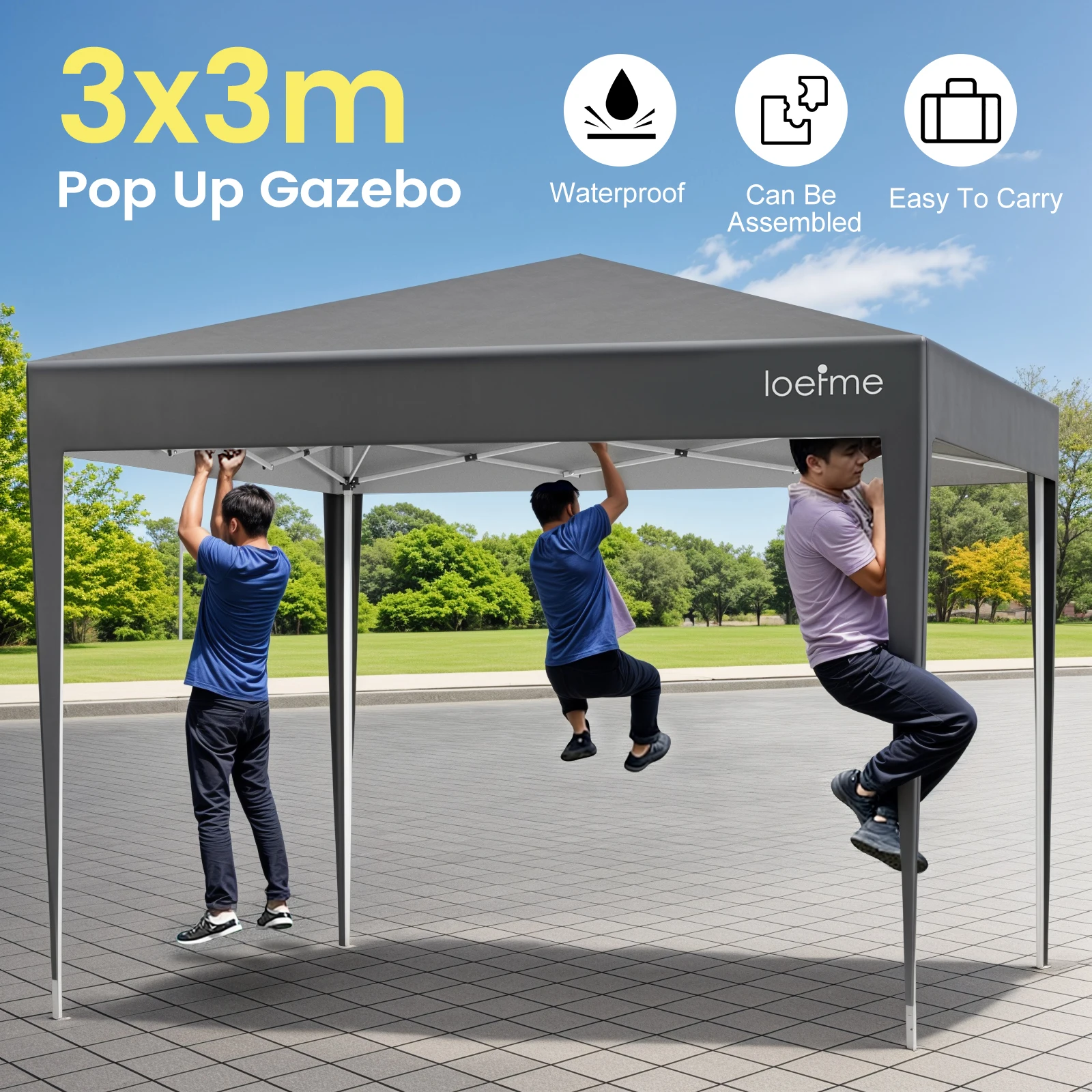 Loefme Outdoor Gazebo Folding Tent Windproof Waterproof Sun Protection UPF50+ Shelter For Camping Gathering Fishing Picnic Party