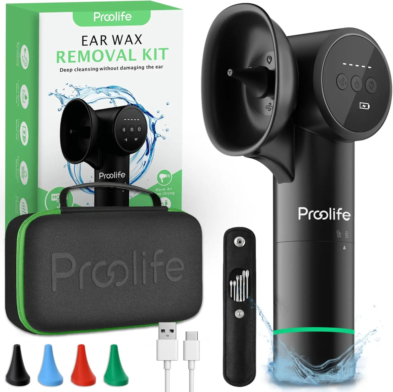 

Electric Ear Wax Removal Kit with Irrigation, Flushing & Warm-Air Drying for Safe Home Use