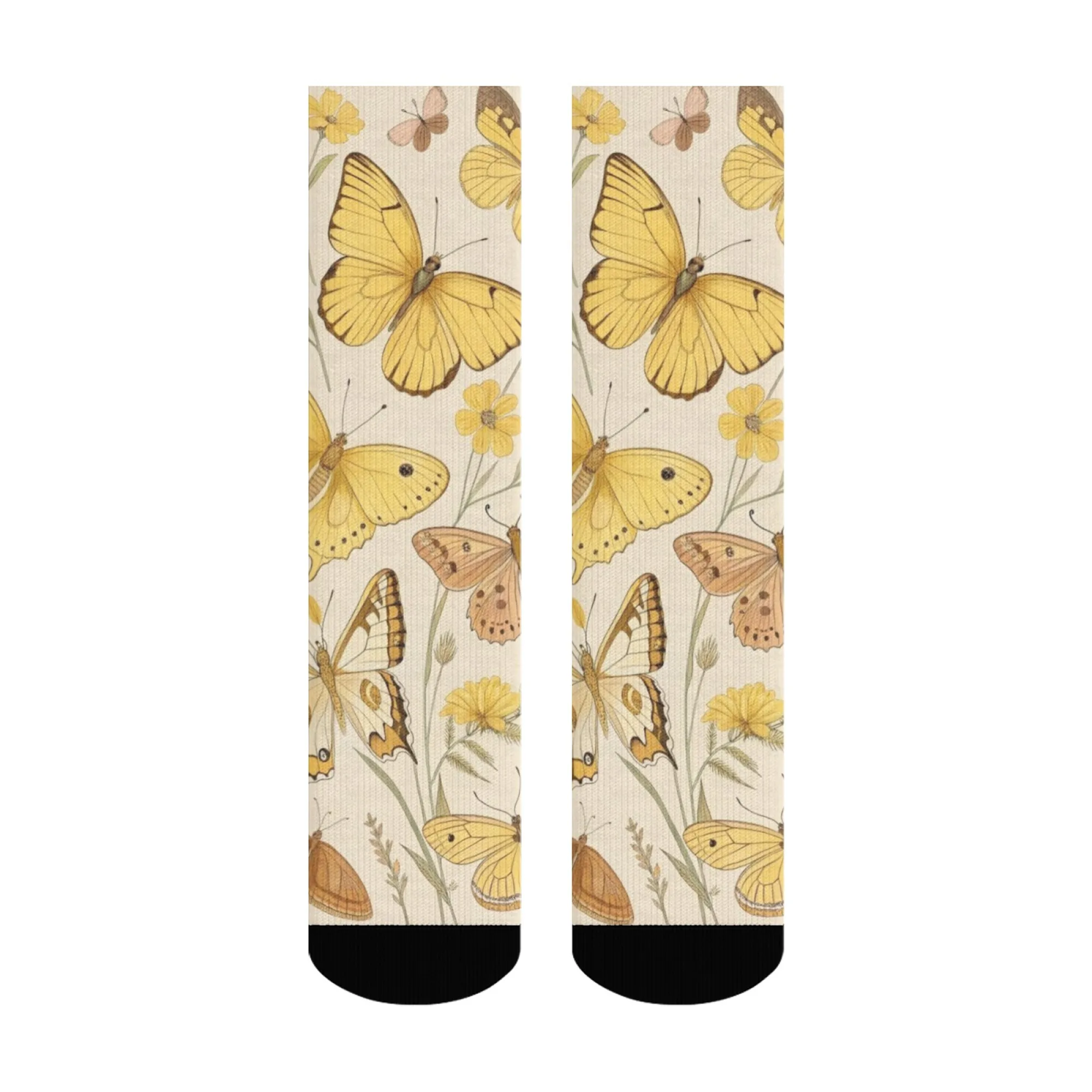 Meias femininas com estampa de borboleta e floral, novidade casual, clássicas, retrô, hip-hop, personalidade, arte