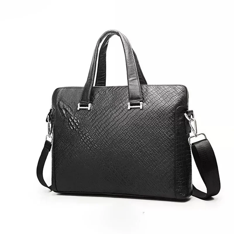 New Luxury Alligator Cow Genuine Leather Business Men's Briefcase Male Briefcase Shoulder Bag Men Messenger Laptop Computer Bag