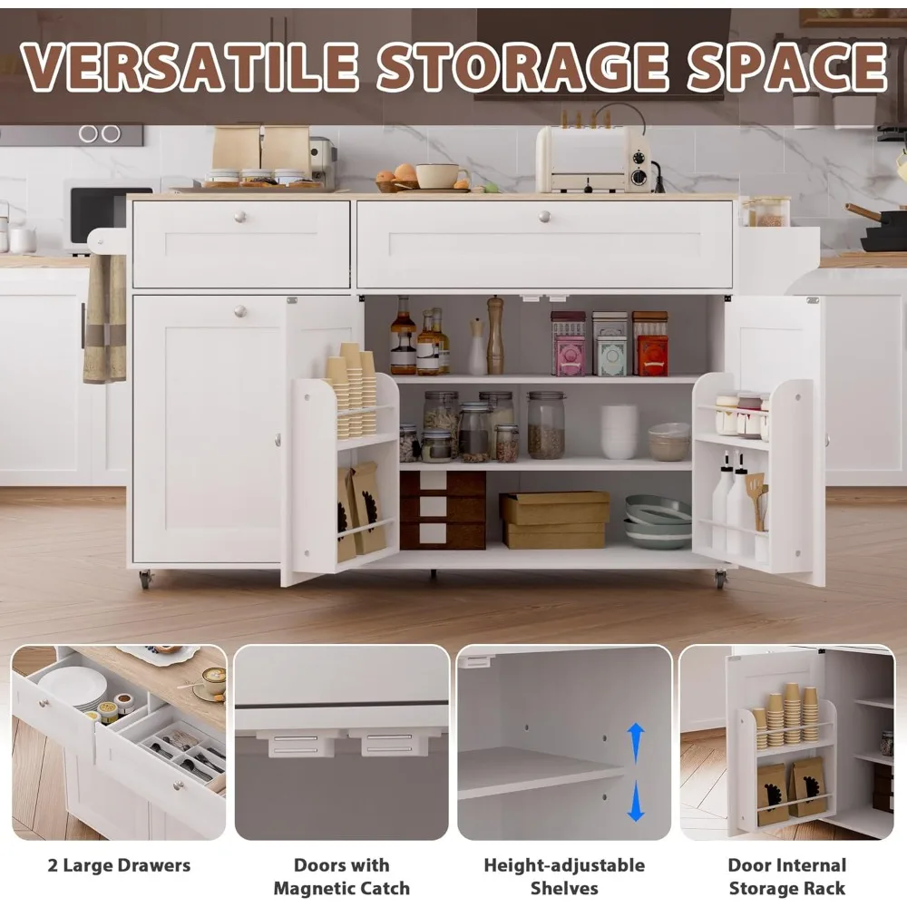 جزيرة مطبخ متنقلة مع طاقة مدمجة وأوراق متدلية، عربة مطبخ دوارة مع مساحة تخزين لصندوق النفايات، محطة مطبخ محمولة #5