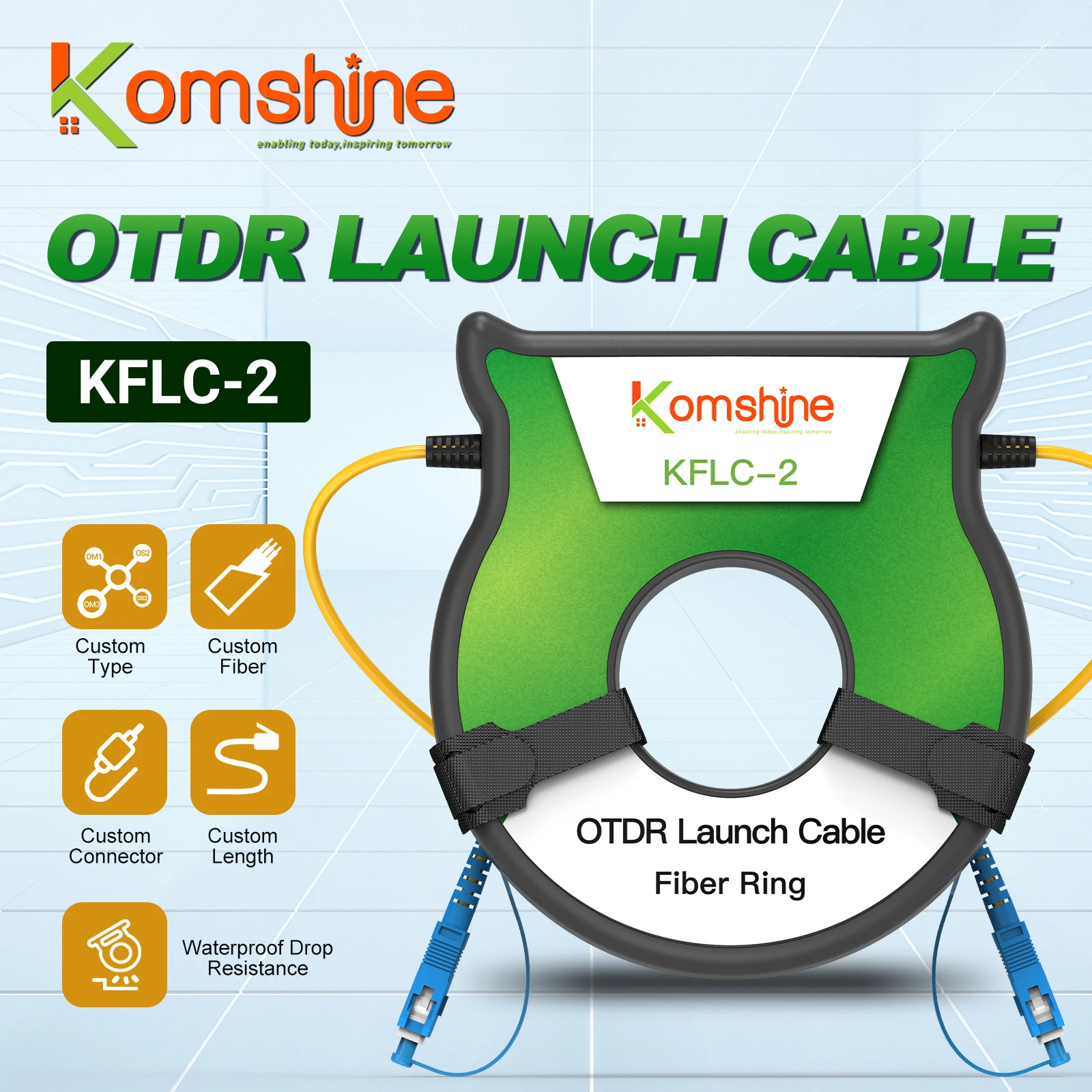 komshine-ファイバー-otdr-ランチングケーブルボックス、sc-fc-lc-st-upc-apc-コネクタ（500メートル用）、kflc-2-ファイバーケーブルリング