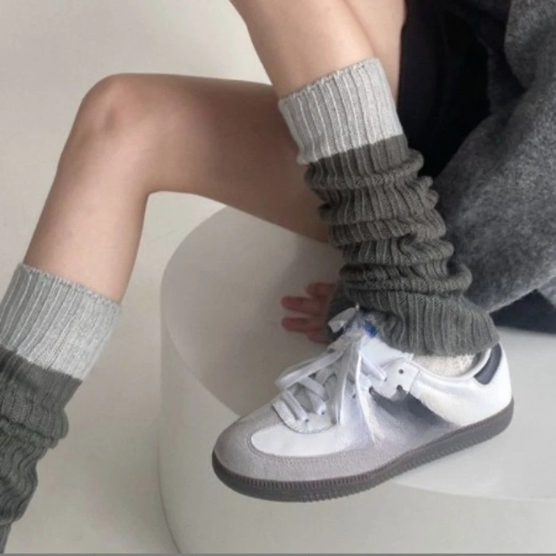 

Knitted Sock Covers for Spring and Autumn, Color-Block Patchwork Leg Warmers, Simple and Versatile, Gray Warm Calf Socks