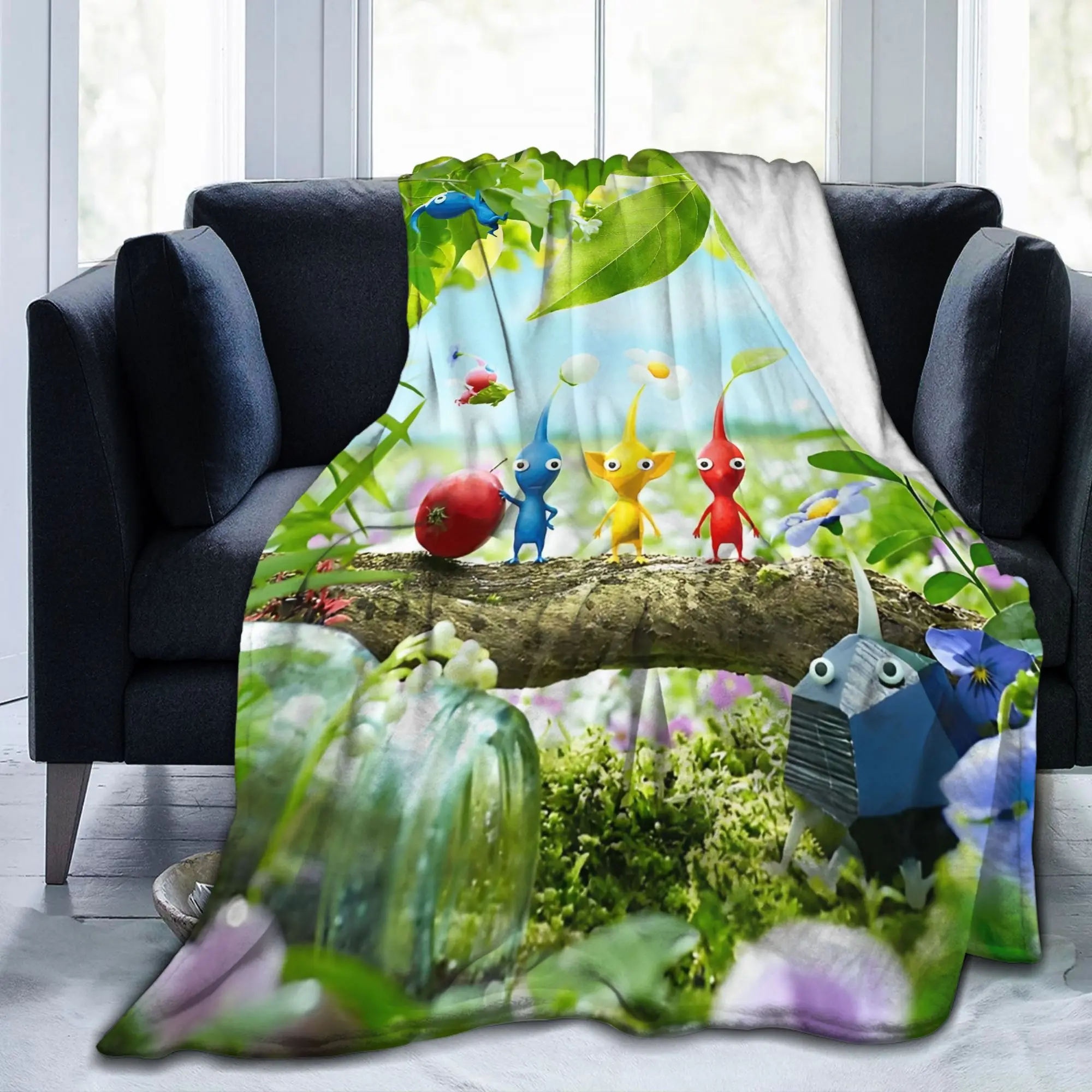 Pikmins 3 Tree Group Shot Game Blanket Fleece Textile Decor Portable Lightweight Throw Blanket for Bed Office Quilt