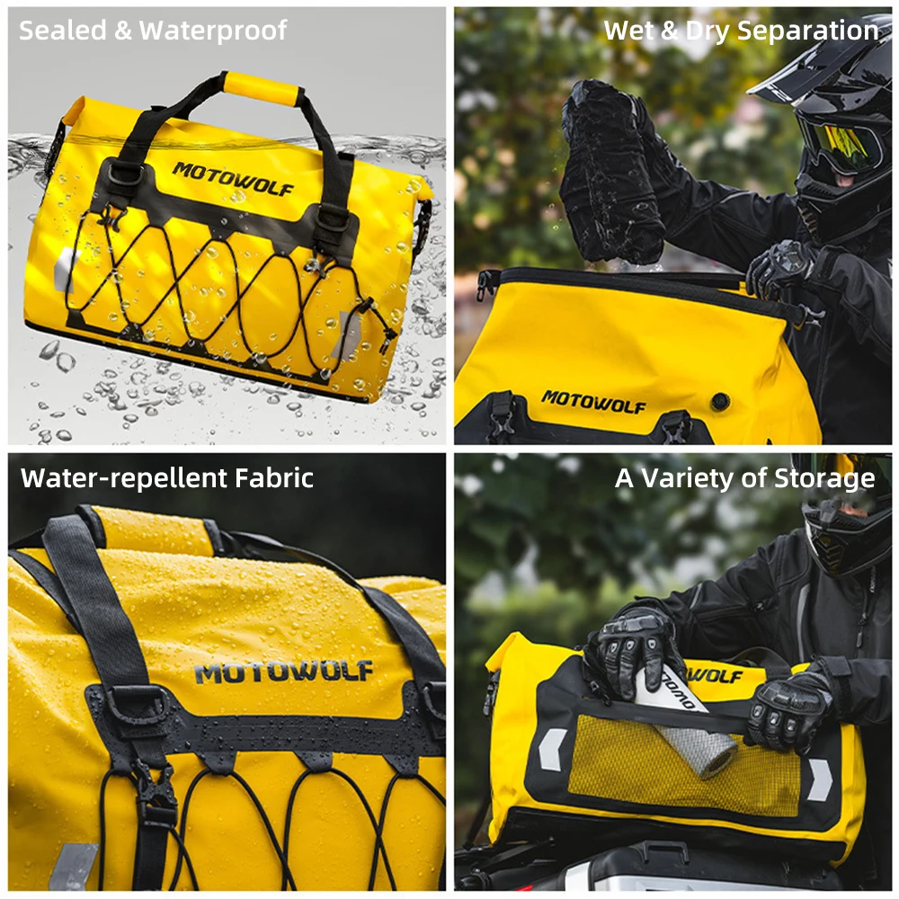 مقاوم للماء 40L 66L 90L دراجة نارية الذيل حقيبة العالمي عودة حقيبة المقعد سكوتر السفر الدراجات الرياضة الأمتعة حقيبة جافة لفة حزمة