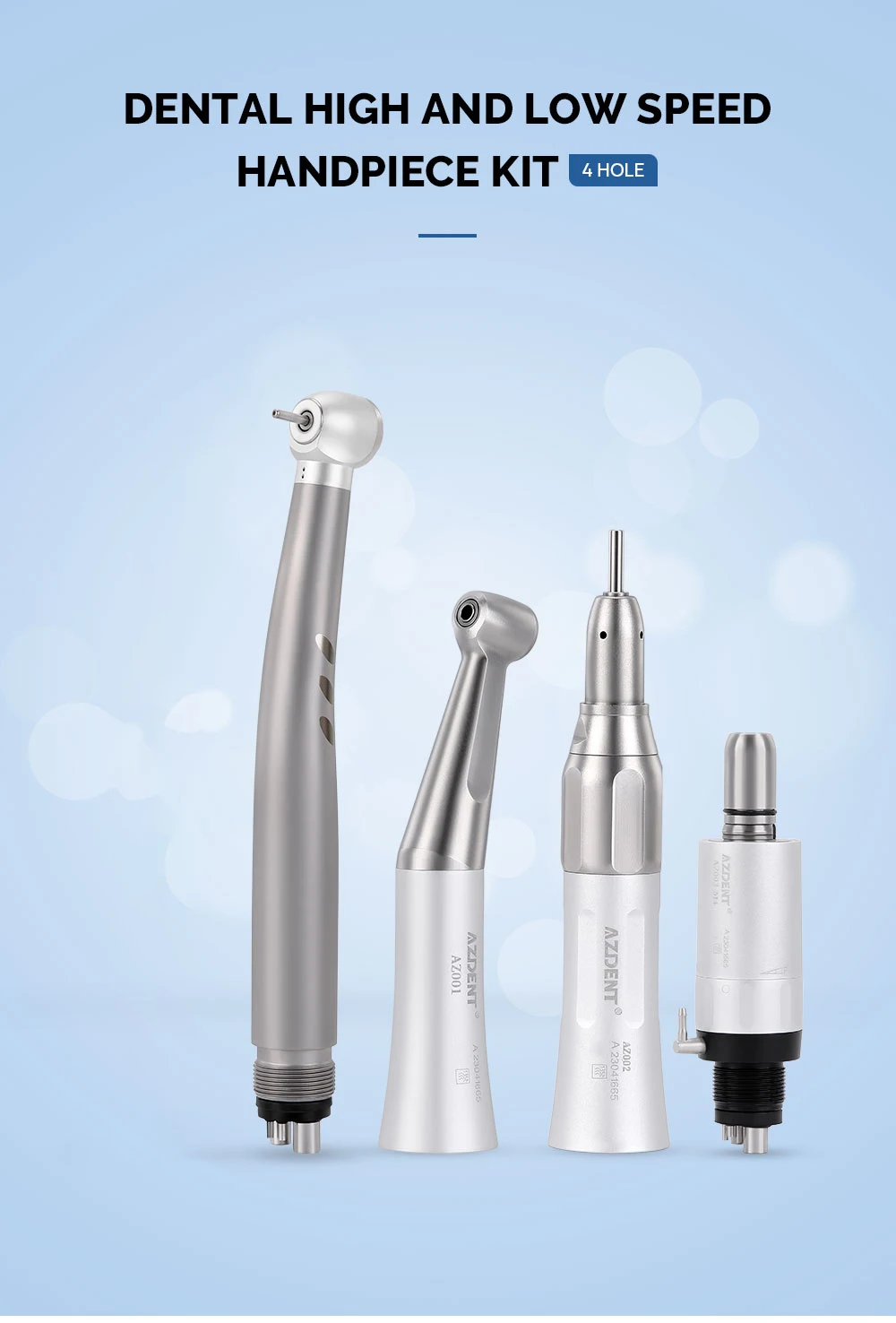 AZDENT Set Dental Hochgeschwindigkeits-Handstück LED Integrierter E-Generator Niedriggeschwindigkeits-Kit 2/4 Löcher Druckknopf Keramiklager Luftscaler – Detail 21