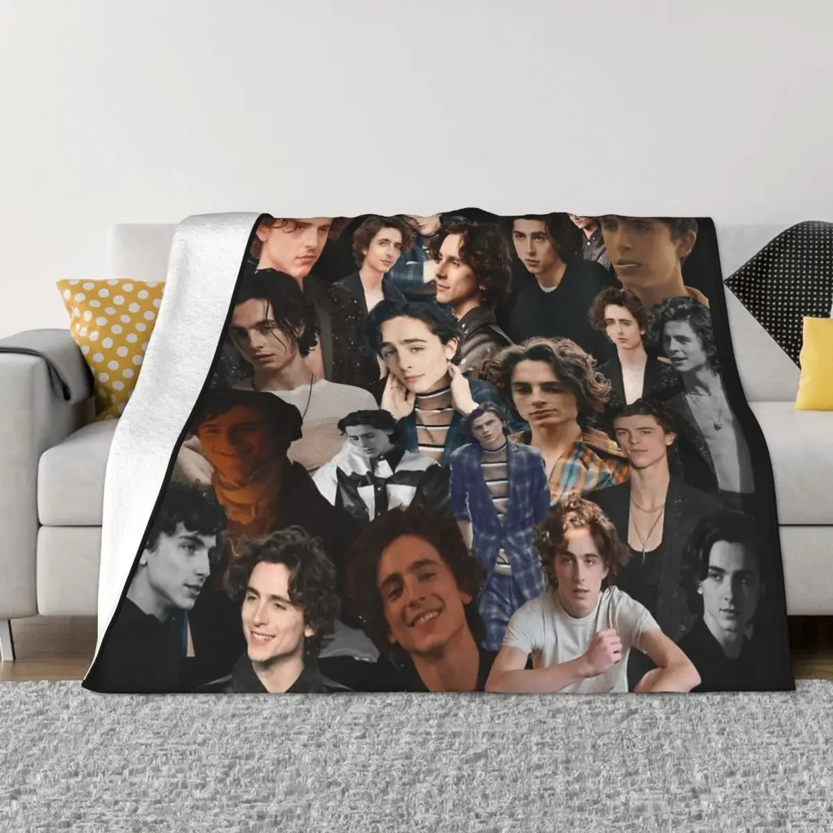 Timothee Chalamet Knitted Blanket Photo Collage Plush Throw Blanket Home Couch Decoration Ultra-Soft Warm Bedspread