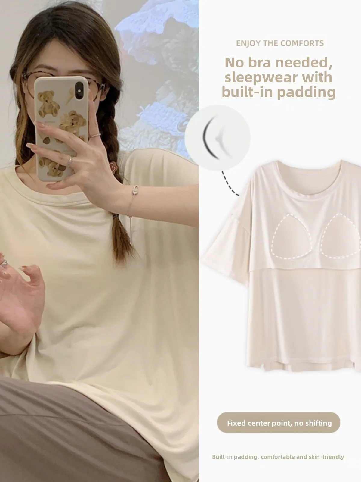 

plus Size 300 Pou Women's Spwear Set Modal Pure Cotton ort Sve orts Two-Piece Set with Chest Pad Home Casual Wear