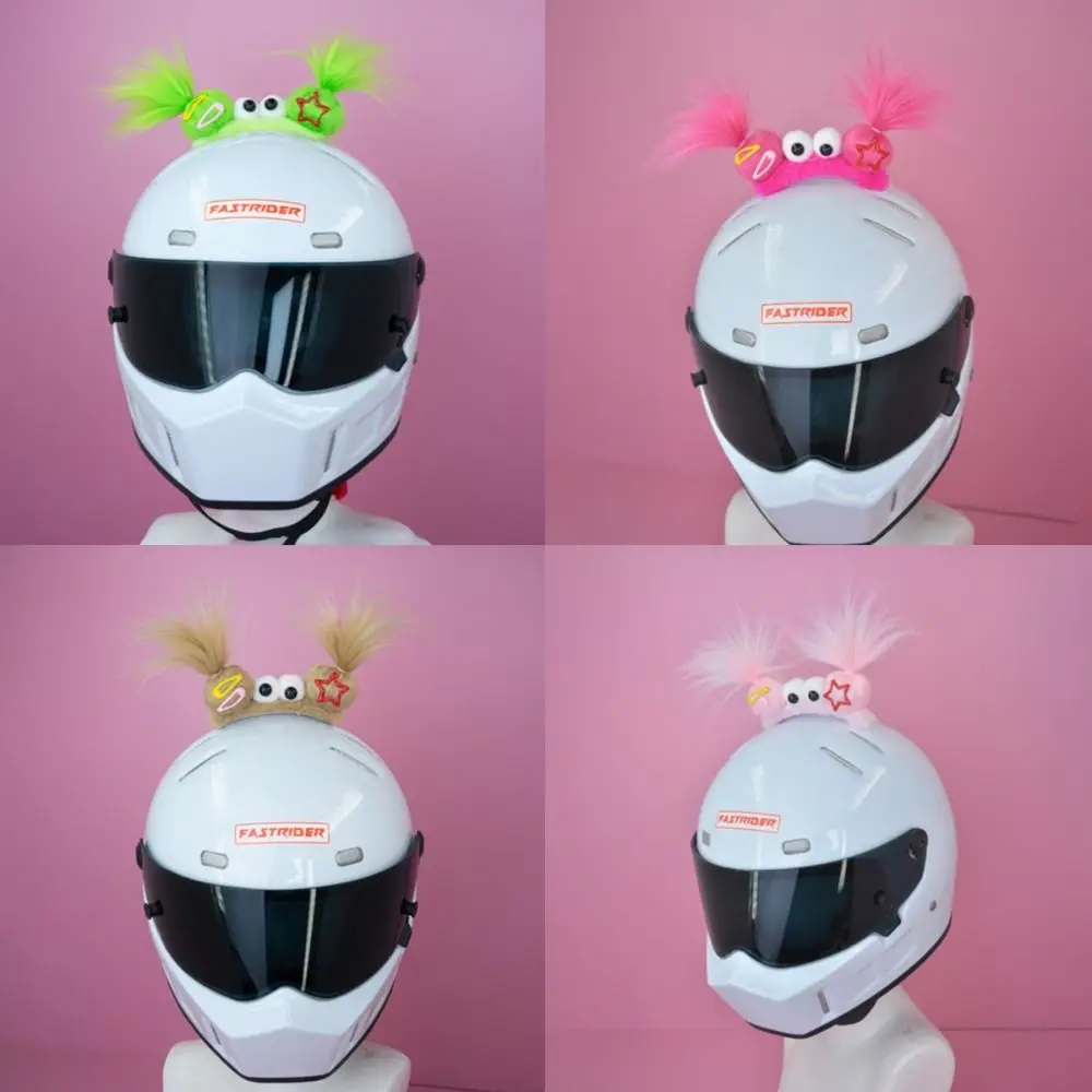 Cute Cartoon Helmet Decoration Double Ponytail Big Eyes Helmet Sticker Plush Doll Helmet Accessories