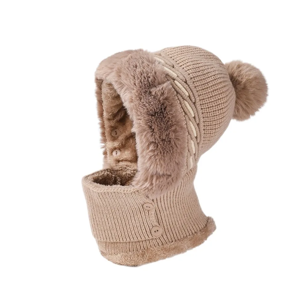

Fashion Plush Winter Cap Mask Set Thicken Warm Ear Protection 2in1 Scarf Hat Windproof Neck Protector Balaclavas Hat Riding